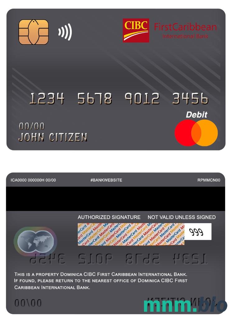 Dominica CIBC First Caribbean International bank master debet karta przykład w formacie PSD
